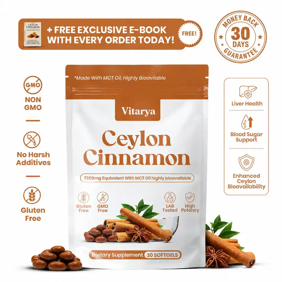 Ceylon Cinnamon 7200mg Equivalent with MCT Oil
